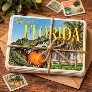 Welcome to Florida Souvenir Postcard Orange & Blue